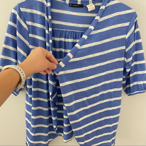 New Directions Blue & White Striped Open Cardigan with 3/4 Length Sleeves - Picture 5 of 8